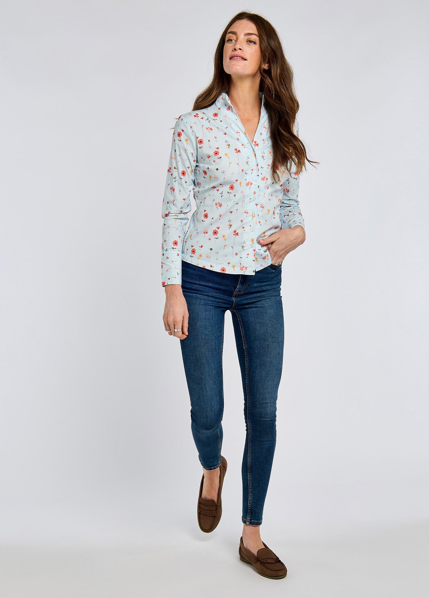 Fuchsia Bluse mit Motiv - Pale Blue