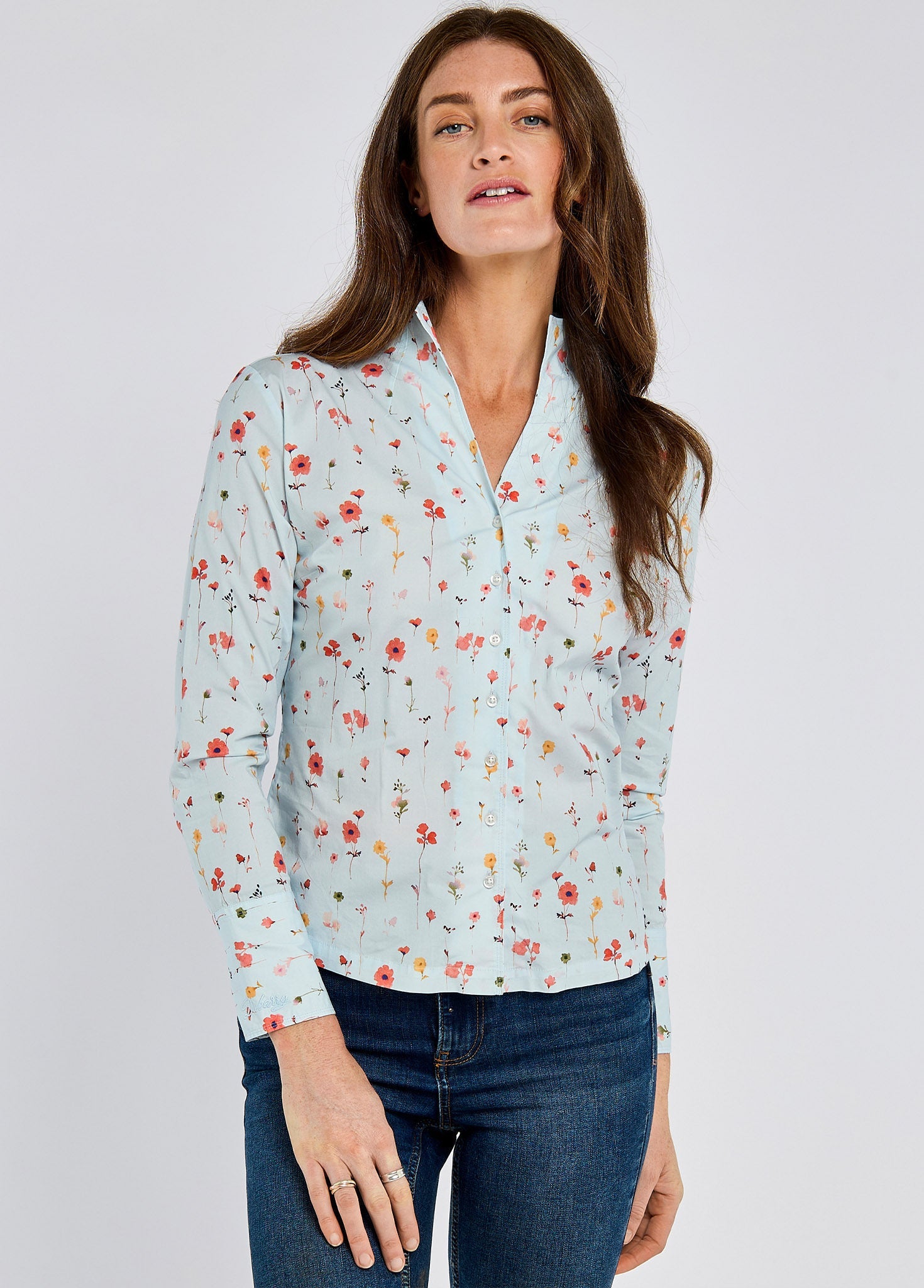 Fuchsia Bluse mit Motiv - Pale Blue