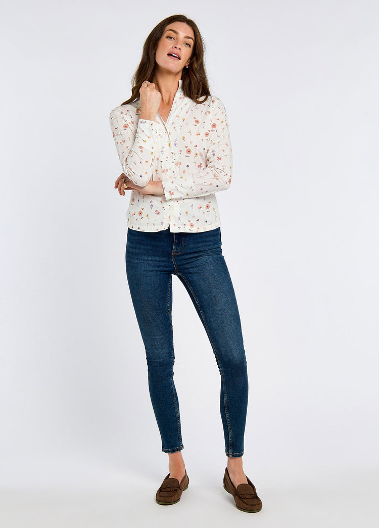 Fuchsia Bluse mit Motiv - White