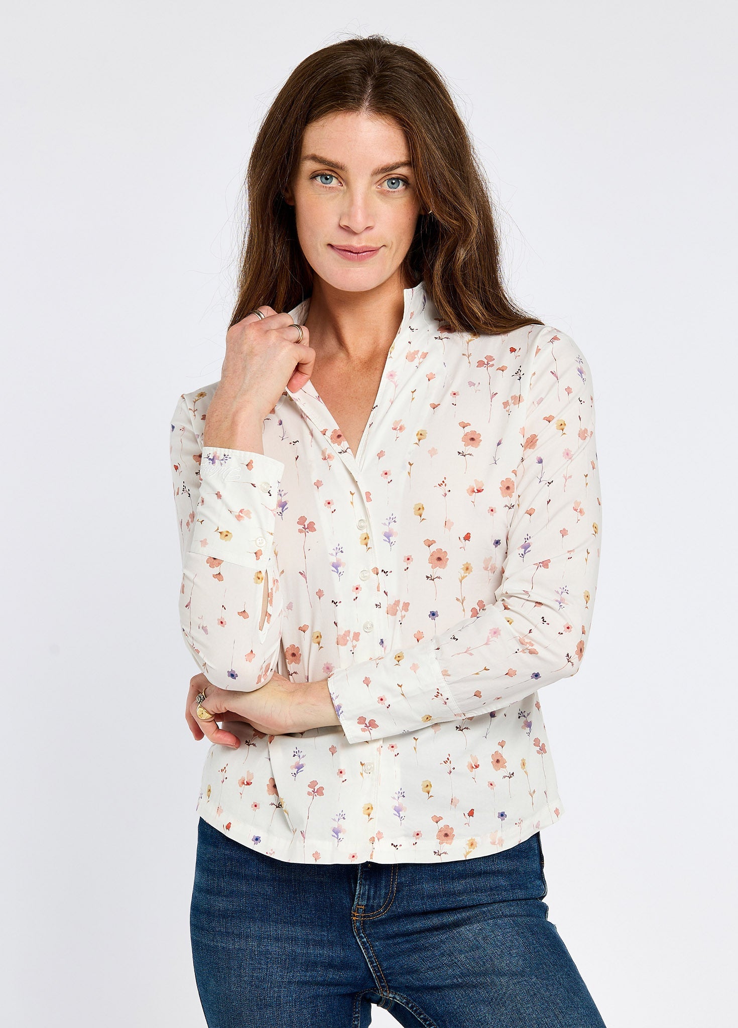 Fuchsia Bluse mit Motiv - White