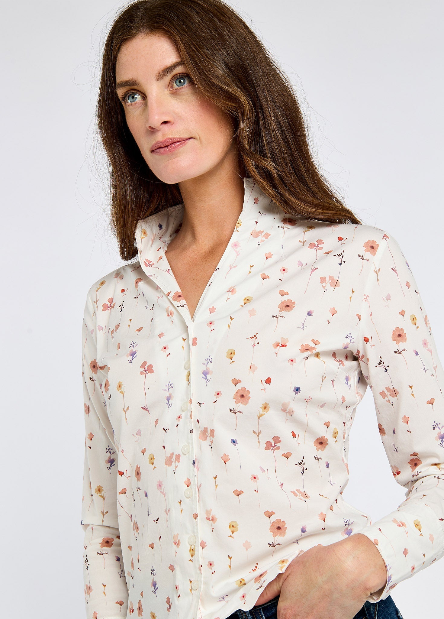 Fuchsia Bluse mit Motiv - White