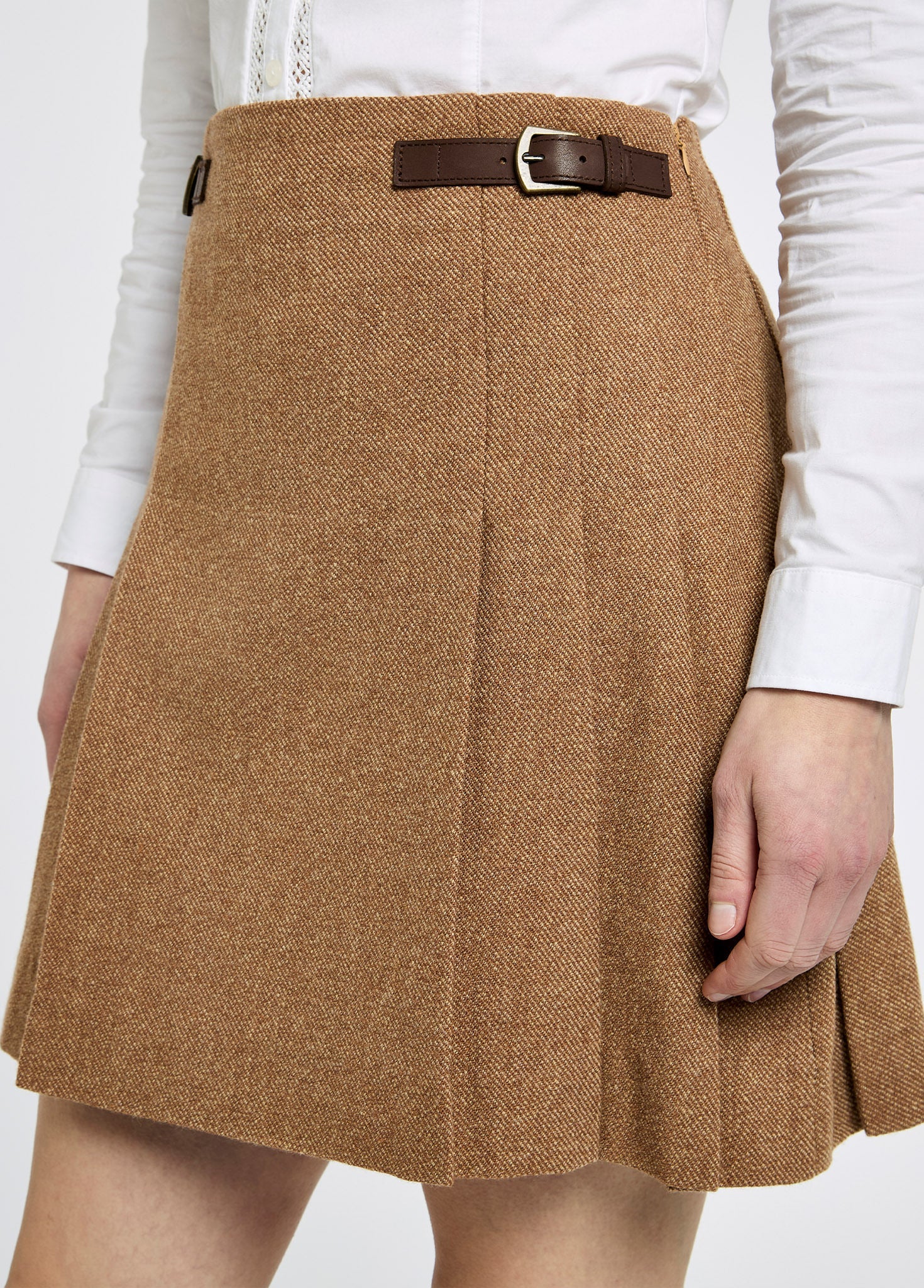 Hornbeam Tweed Faltenrock - Camel Twill