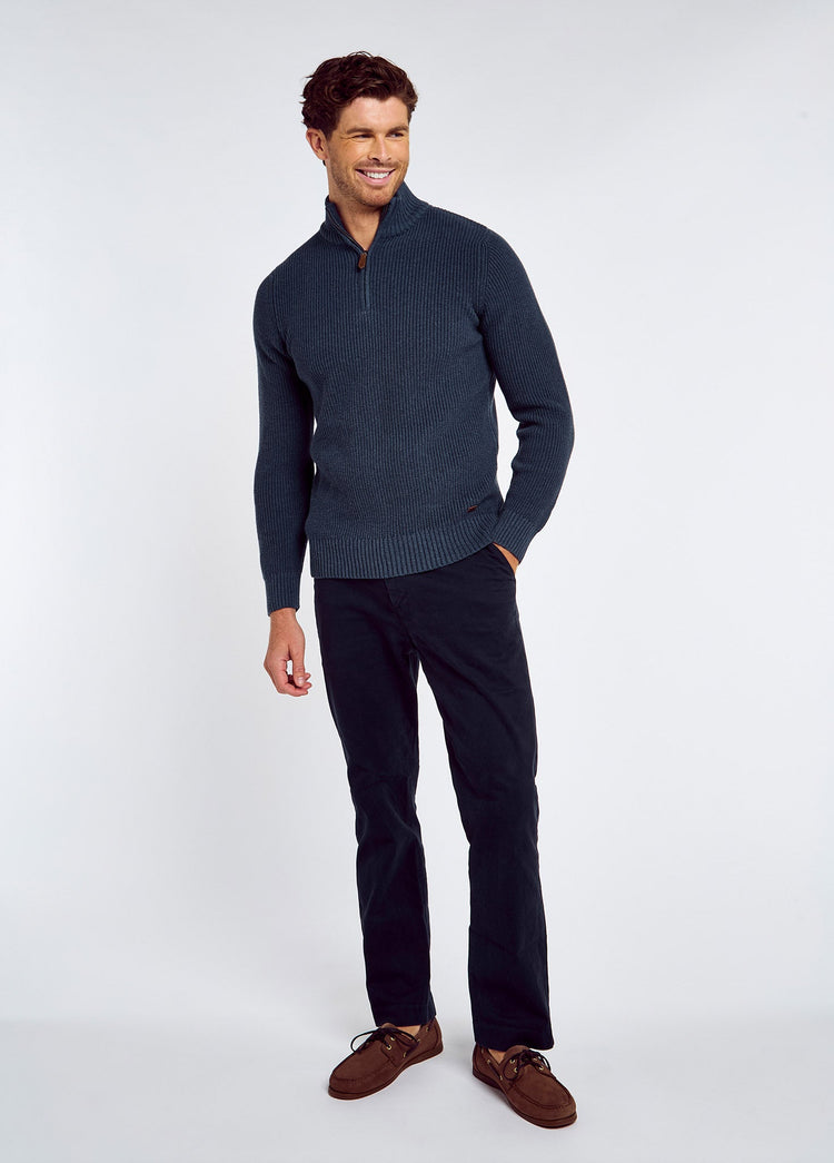 Portmarnock Fischerpullover mit Reißverschluss - Denim