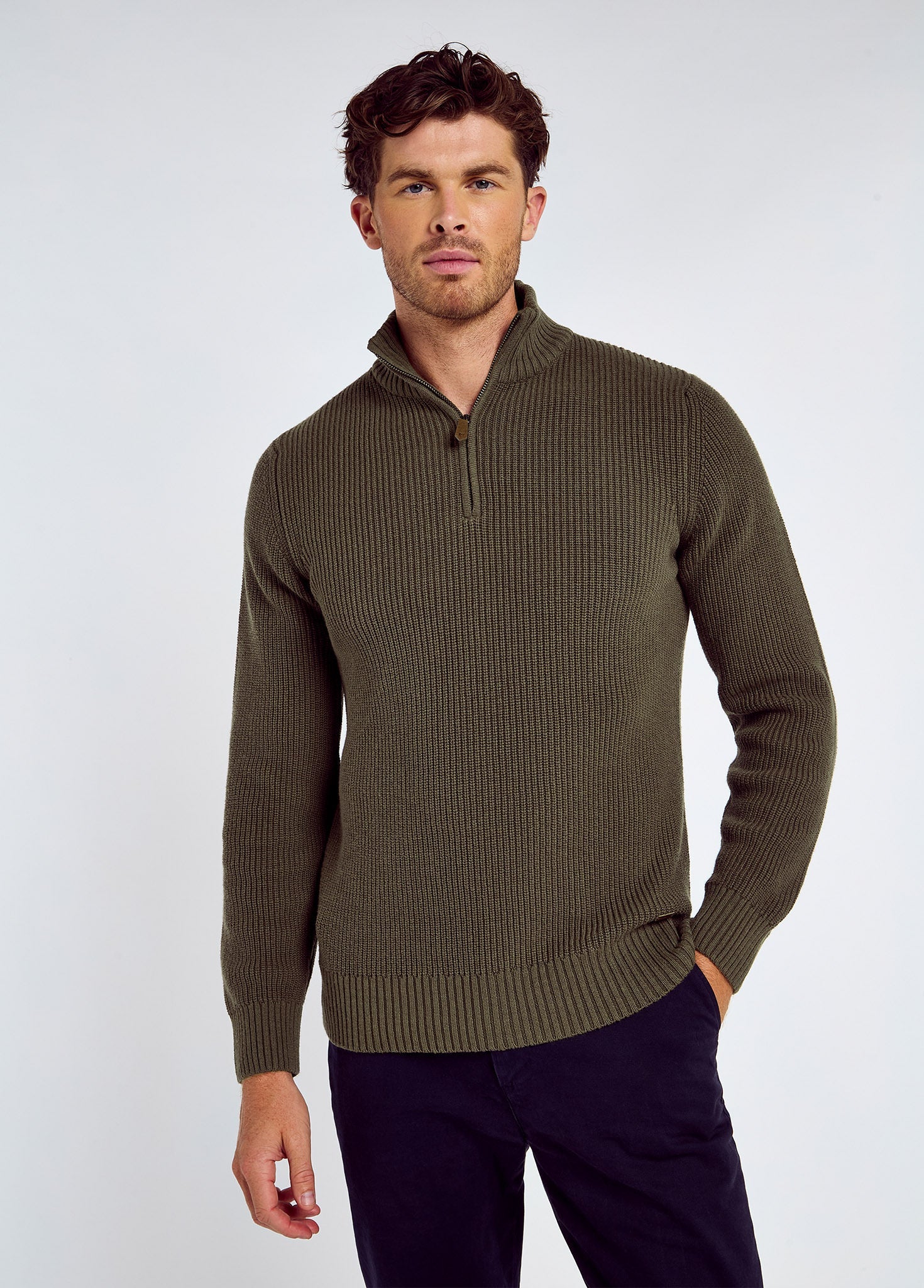 Portmarnock Fischerpullover mit Reißverschluss - Kelp