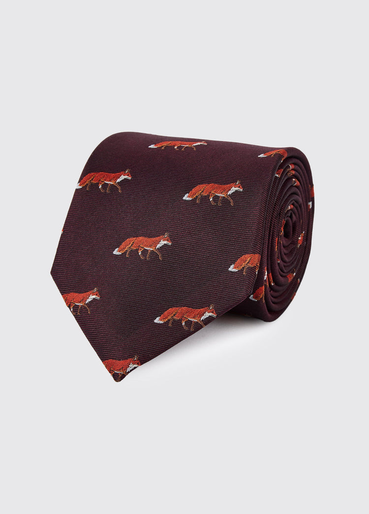 Kavanagh Seidenkravatte mit Fuchsmotif - Merlot