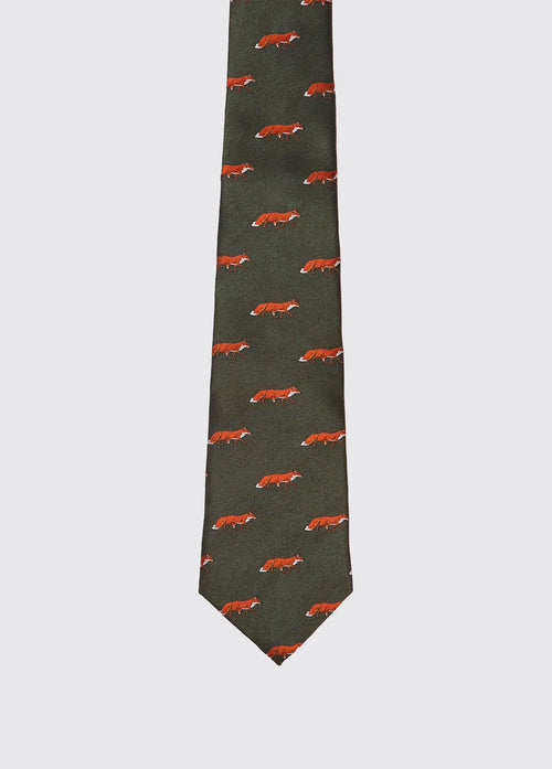 Kavanagh Seidenkravatte mit Fuchsmotif - Olive