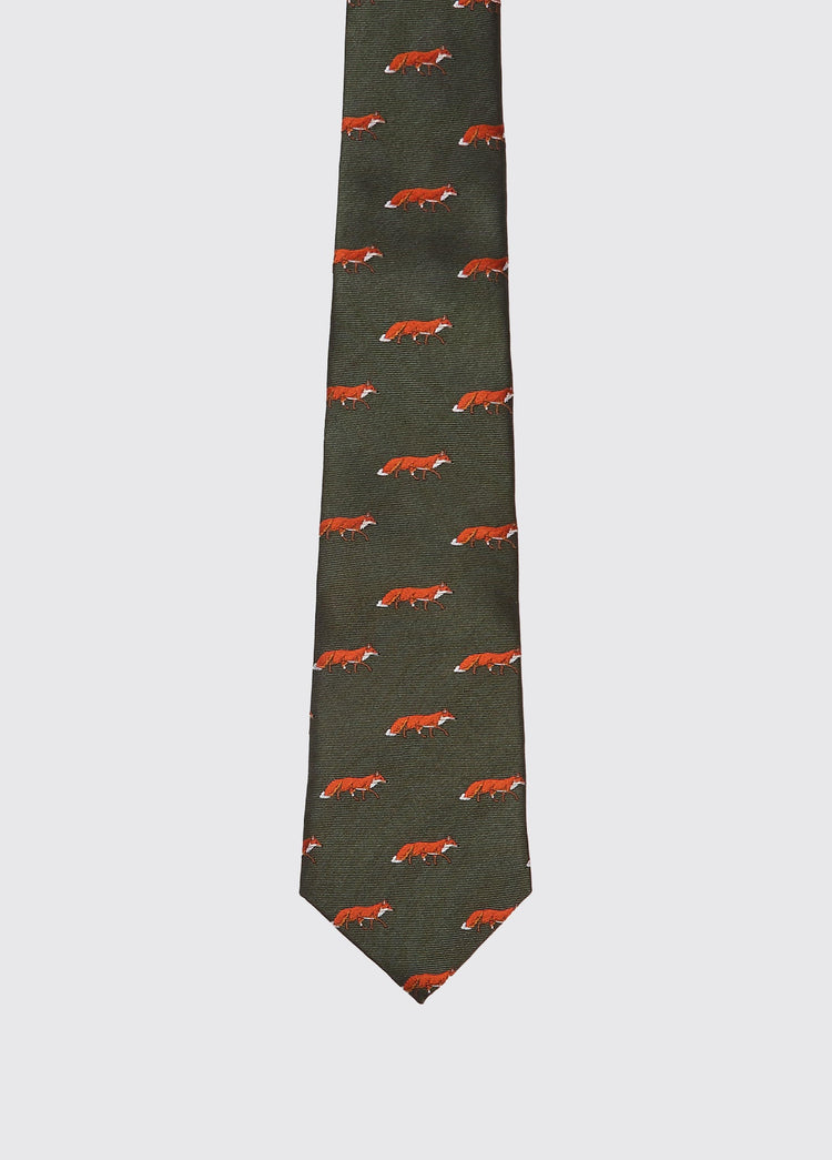 Kavanagh Seidenkravatte mit Fuchsmotif - Olive