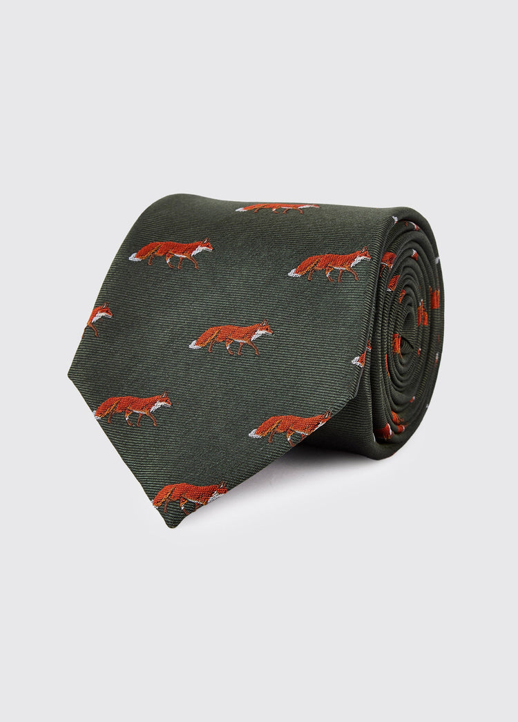 Kavanagh Seidenkravatte mit Fuchsmotif - Olive