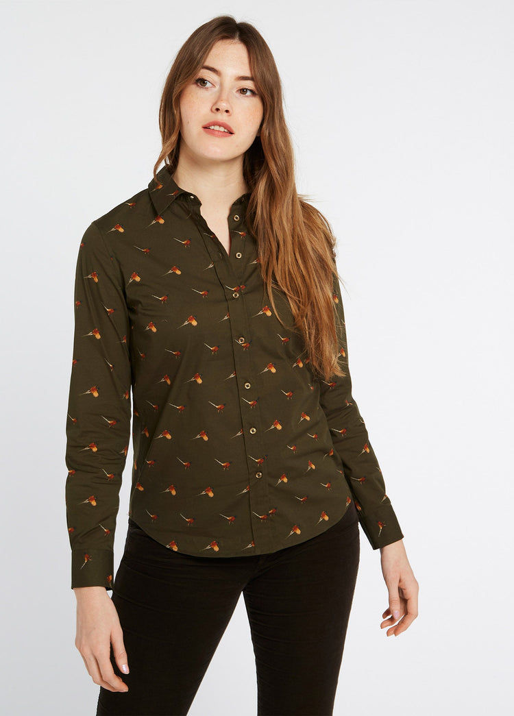 Calamint Bluse mit Motiv - Olive